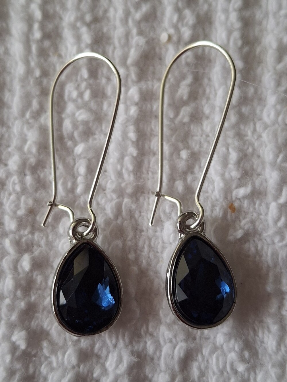 Silver Drop Earrings with Deep Blue Teardrop Stones